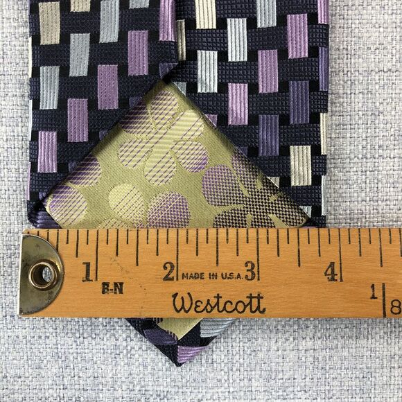 Roberto Villini Couture 100% Silk Tie Purple Pink Geometric Squares Necktie - Picture 7 of 7